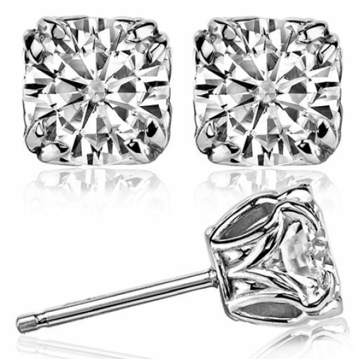 Double Prong Antique Round Forever One DEF Moissanite Stud Earrings 14K Gold