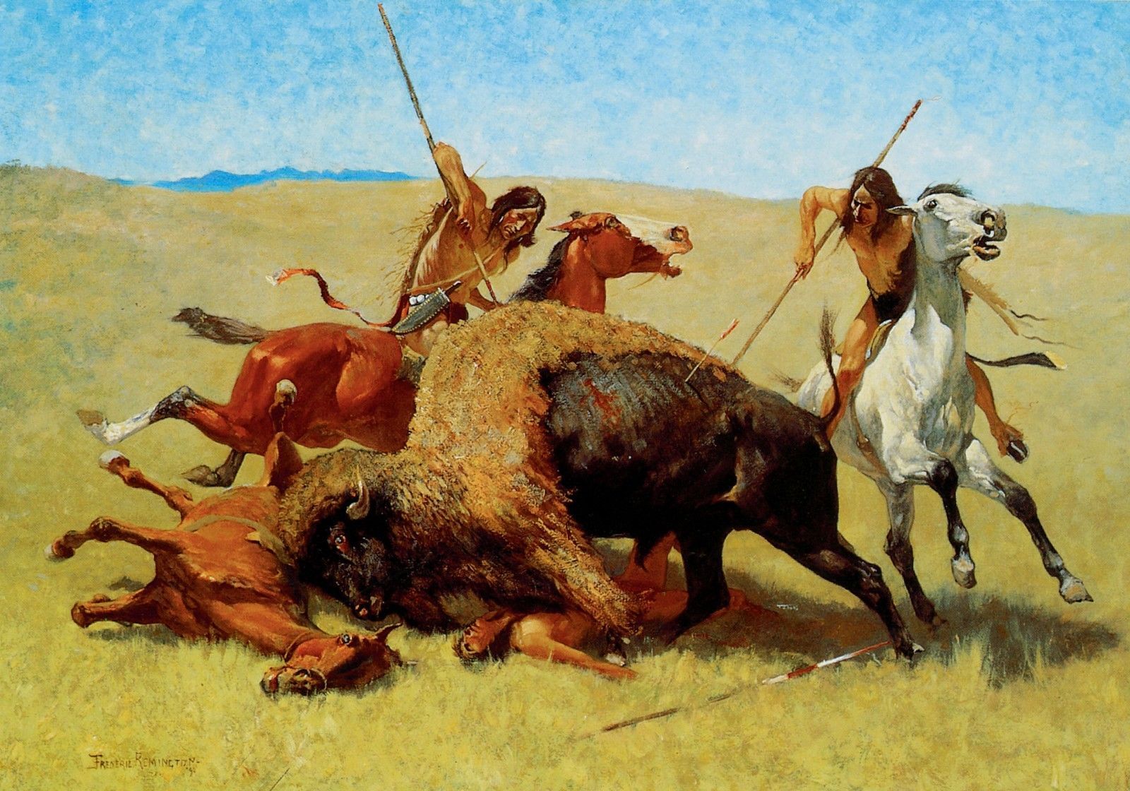 the-buffalo-hunt-by-frederic-remington-western-native-american-art