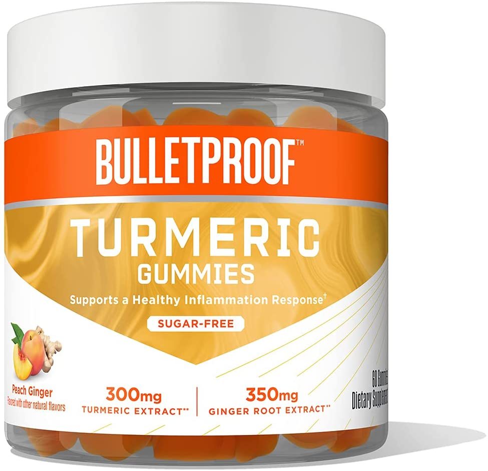Bulletproof Sugar-Free Peach Ginger Turmeric Gummies, 60 Count, Keto Supplement