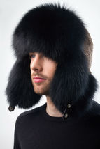 Jet Black Fox Fur Hat With Sheared Beaver on Top Trapper Aviator Hat Saga Furs image 5