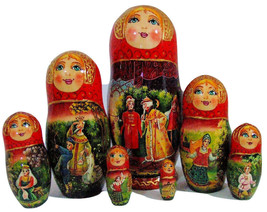 Exclusive 7pcs Russian Nesting Doll "Tale of Tsar Sultan"  By L Semenova - $168.25