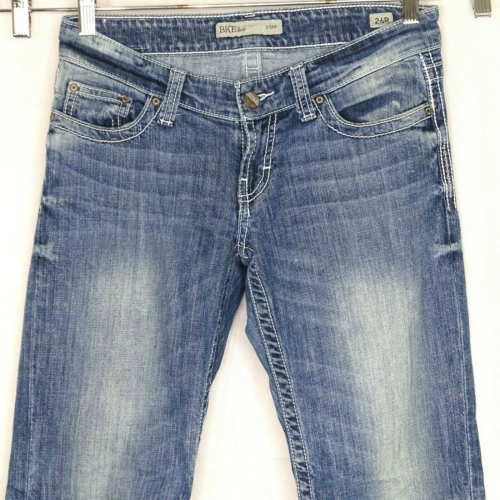 BKE Buckle Star Bootcut Jeans Women Size 26 Blue Light Wash Distressed ...
