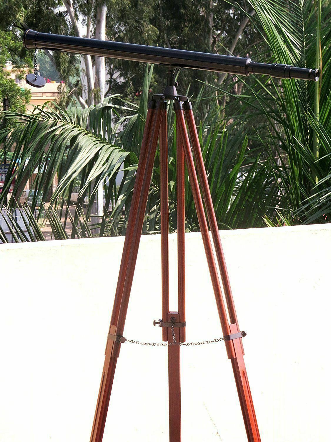 64 Floor Standing Antique Brass Harbor Master Telescope With Wooden Tripod Base Telescopes