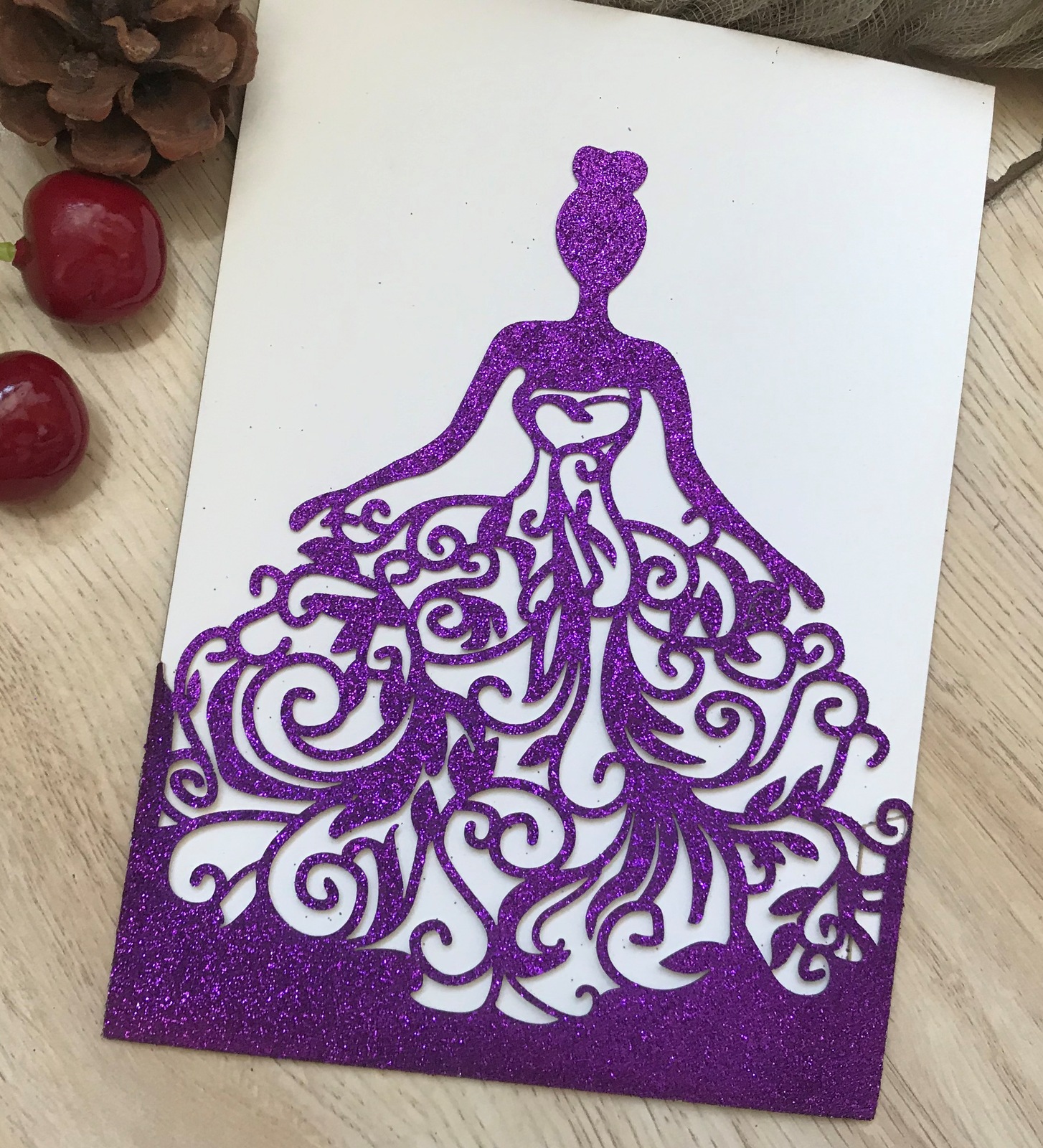 50pcs glitter pocket Laser Cut wedding Invitations card,girl birthday ...