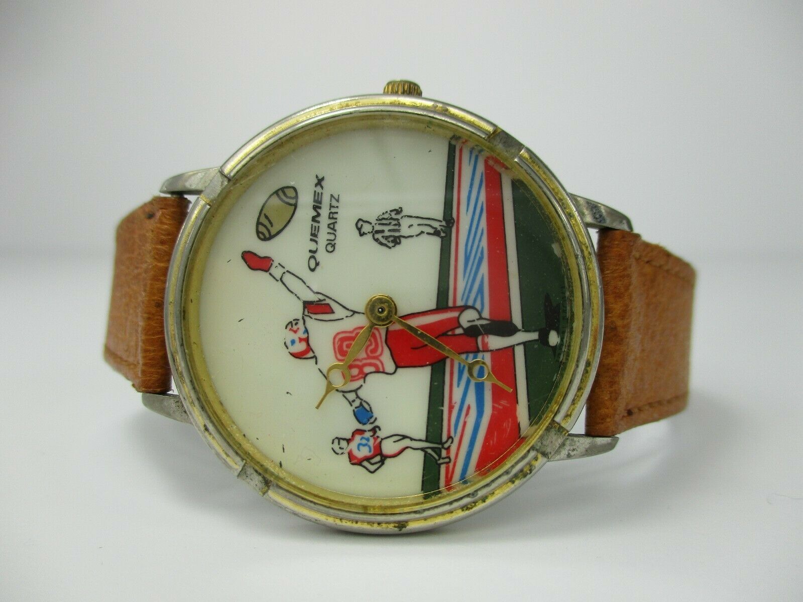 Quemex Watch Football Quartz Movement Brown Band Wristwatches