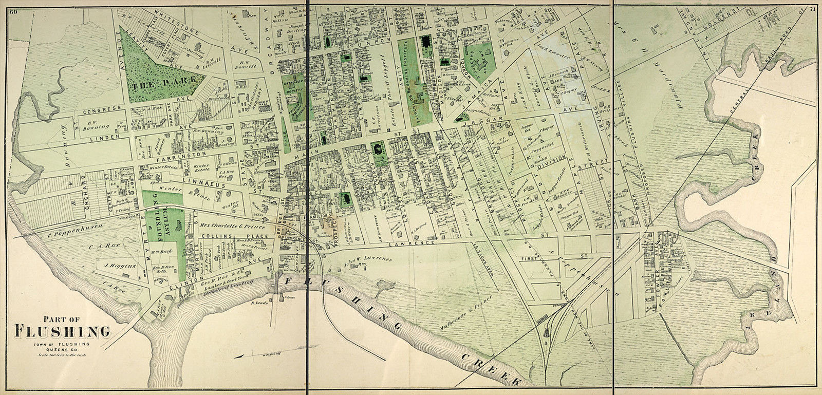 1873 Map Large 23x48 Part Of Flushing Queens Ny Historic Genealogy