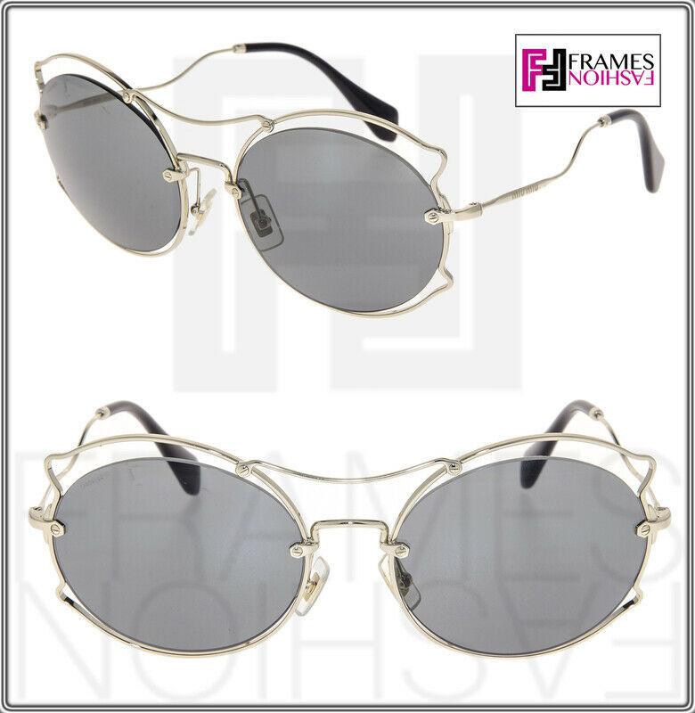 MIU MIU SCENIQUE Evolution 50S Pale Gold Black Round Metal Sunglasses MU50SS