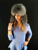 Blue Frost Fox Fur Ushanka Hat with Leather Trapper Aviator Hat Saga Furs image 3