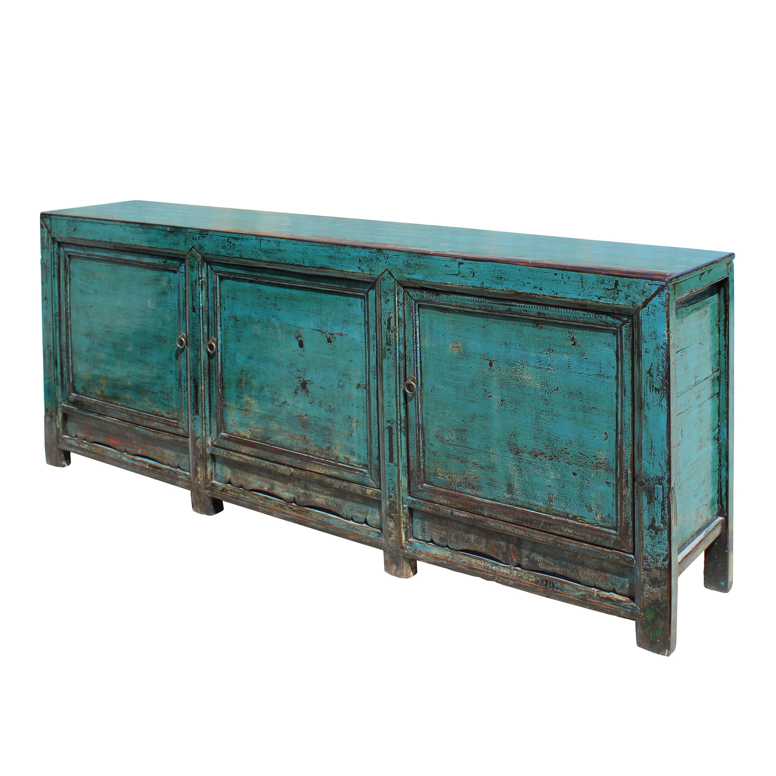Distressed Dark Teal Blue Finish High Credenza Console Buffet Table