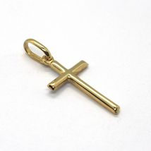 18K YELLOW WHITE GOLD MINI TUBE FINELY HAMMERED CROSS, TWO FACES, MADE IN ITALY image 3