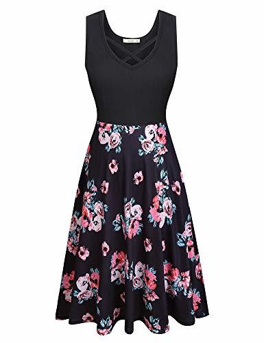 Womens Sleeveless V Neck Criss Cross Midi Flared Tank Dress with ...