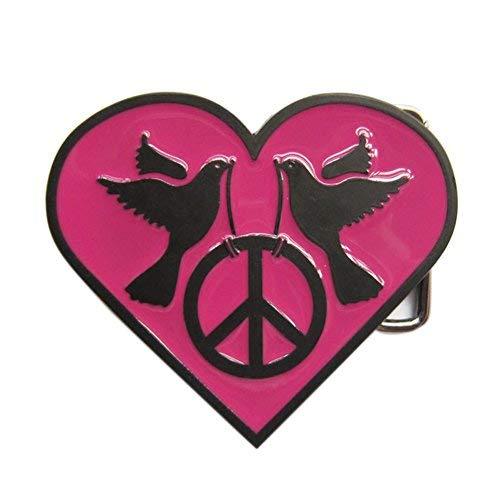 New Heart With Peace Sign Dark Pink Enamel Belt Buckle Gurtelschnalle