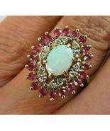 2.50Ct Oval Cut Fire Opal &amp; Red Ruby Vintage Cocktail Ring 14k Yellow Go... - $103.57