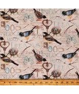 Cotton Birds Robins Butterflies Nests Eggs Keys Cream Fabric Print BTY D... - $9.95