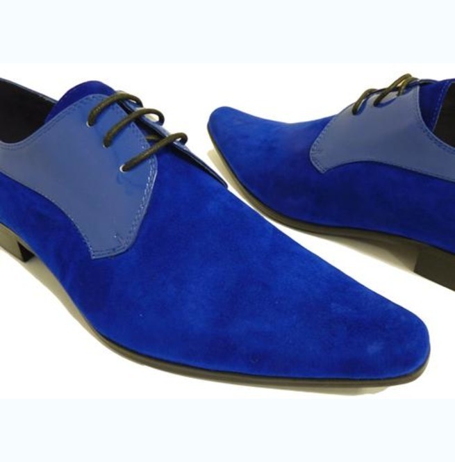 NEW Handmade Royal Blue Derby Shoe, Men's Suede Leather Lace Up Shoe,Men Formal