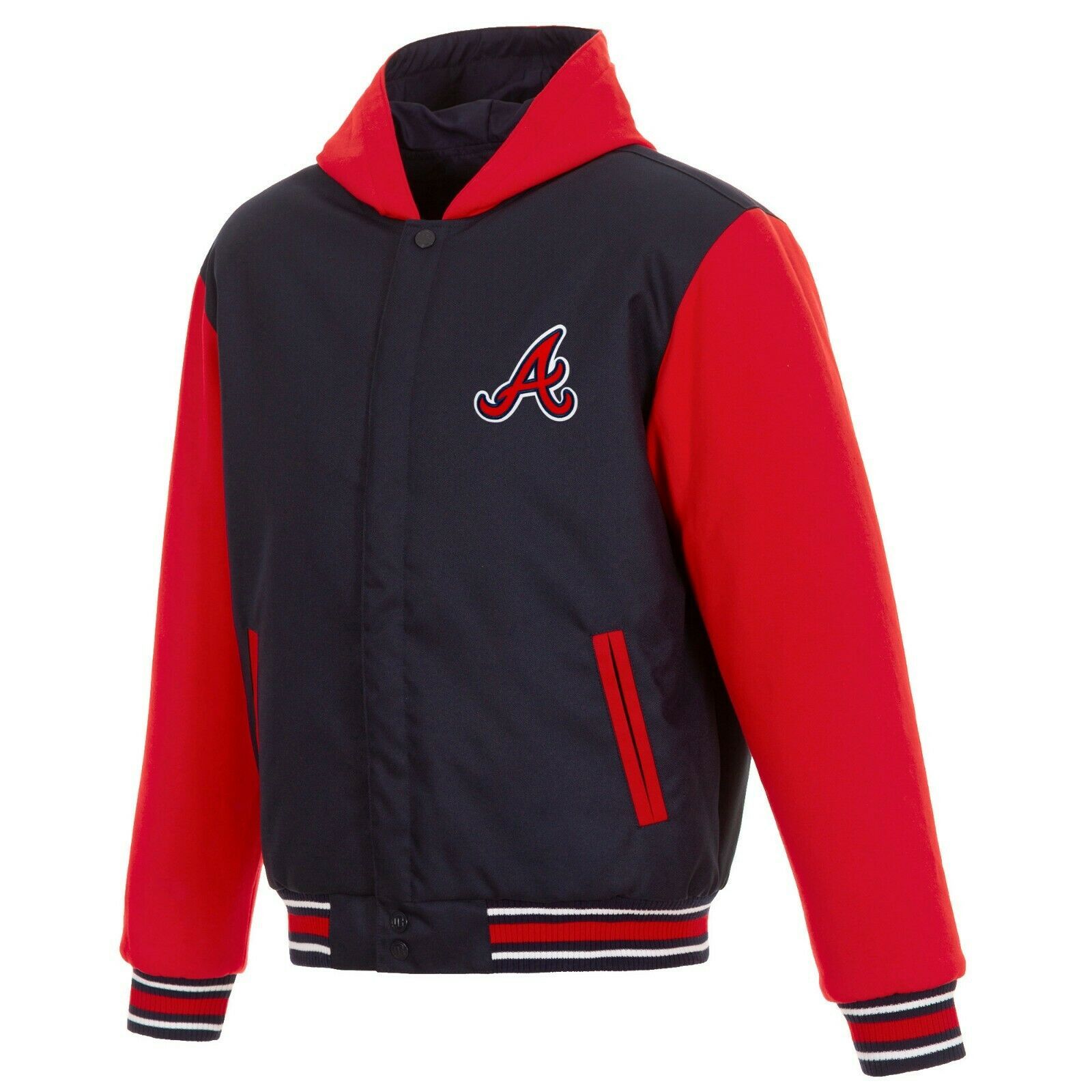 Primary image for MLB Atlanta Braves Jacket JH Design Two Tone Reversible Fleece Hooded Jacket