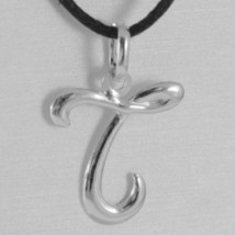 18K WHITE GOLD PENDANT CHARM INITIAL LETTER T, MADE IN ITALY 0.9 INCHES, 22 MM image 1