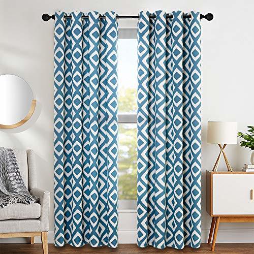 Vangao Room Darkening Blue Print Curtains 84 Inches for Bedroom