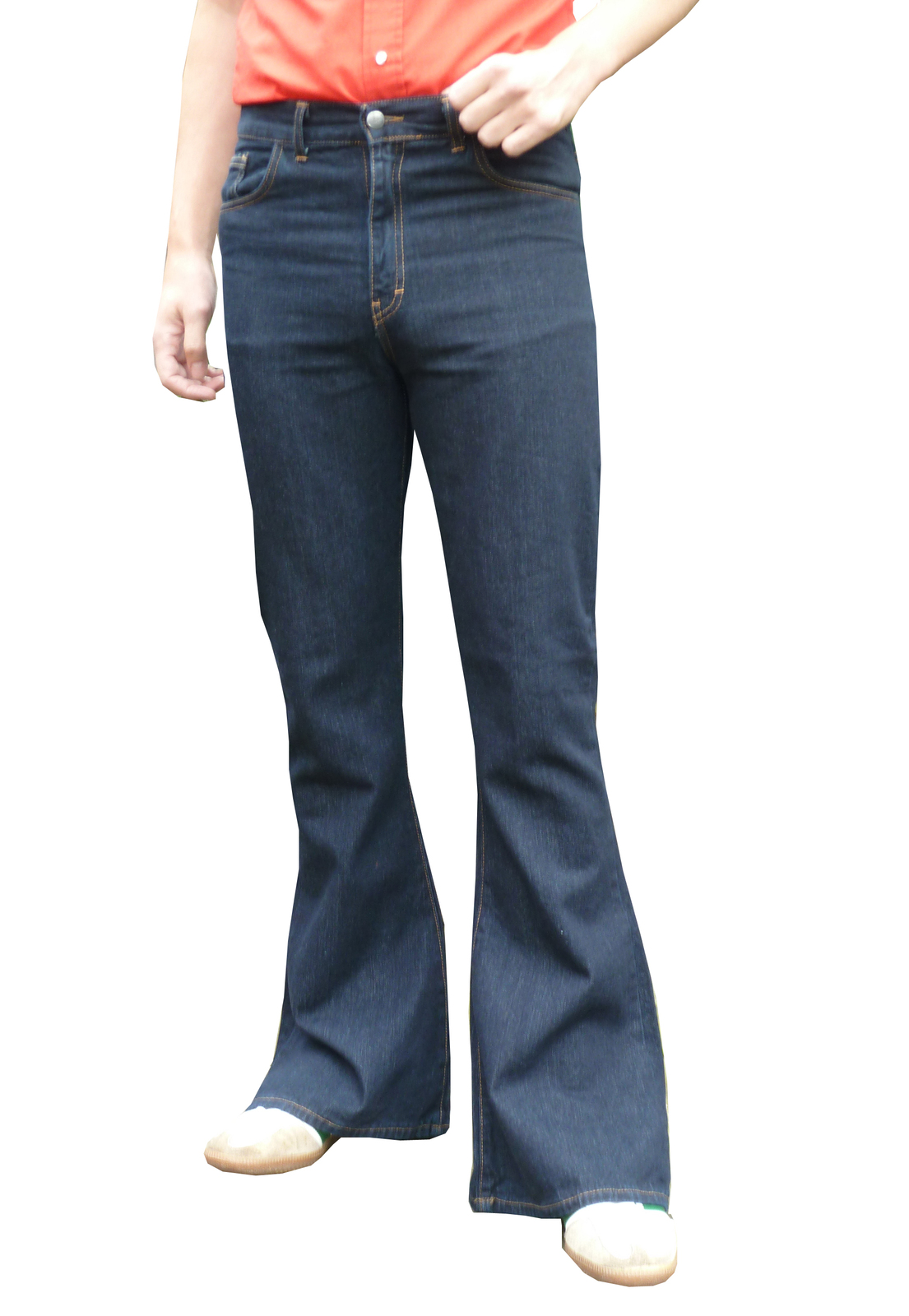 blue flared high rise denim jeans