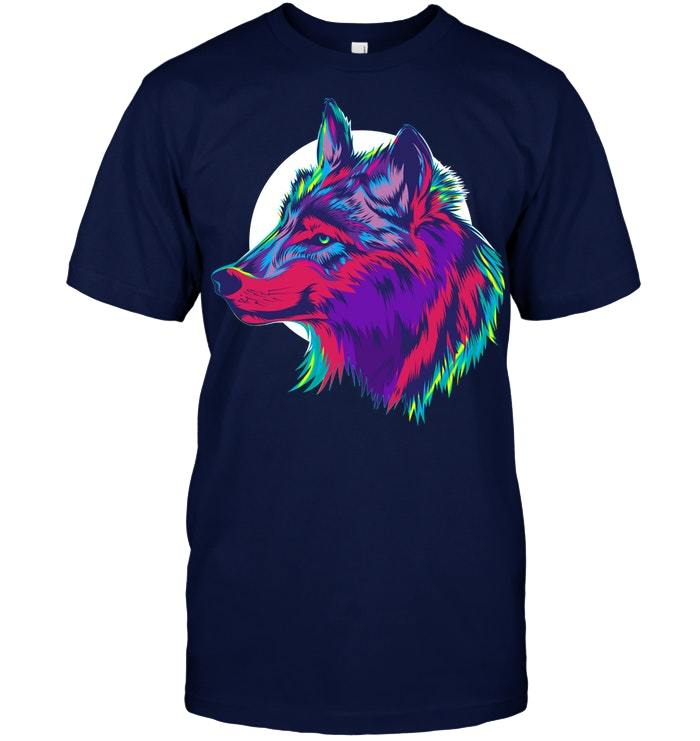 Cute Wolf In Purple Neon Northern Light Colors Shirt Gift Vintage Men ...