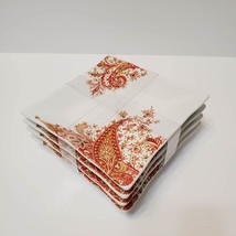 Square Appetizer Plates, set of 4, New, 222 Fifth Surya Saffron Red Gold Paisley image 1