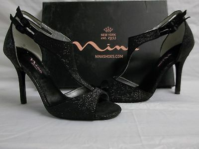Nina Size 7.5 M Unilla Black Baby Glitter Open Toe Heels New Womens Shoes