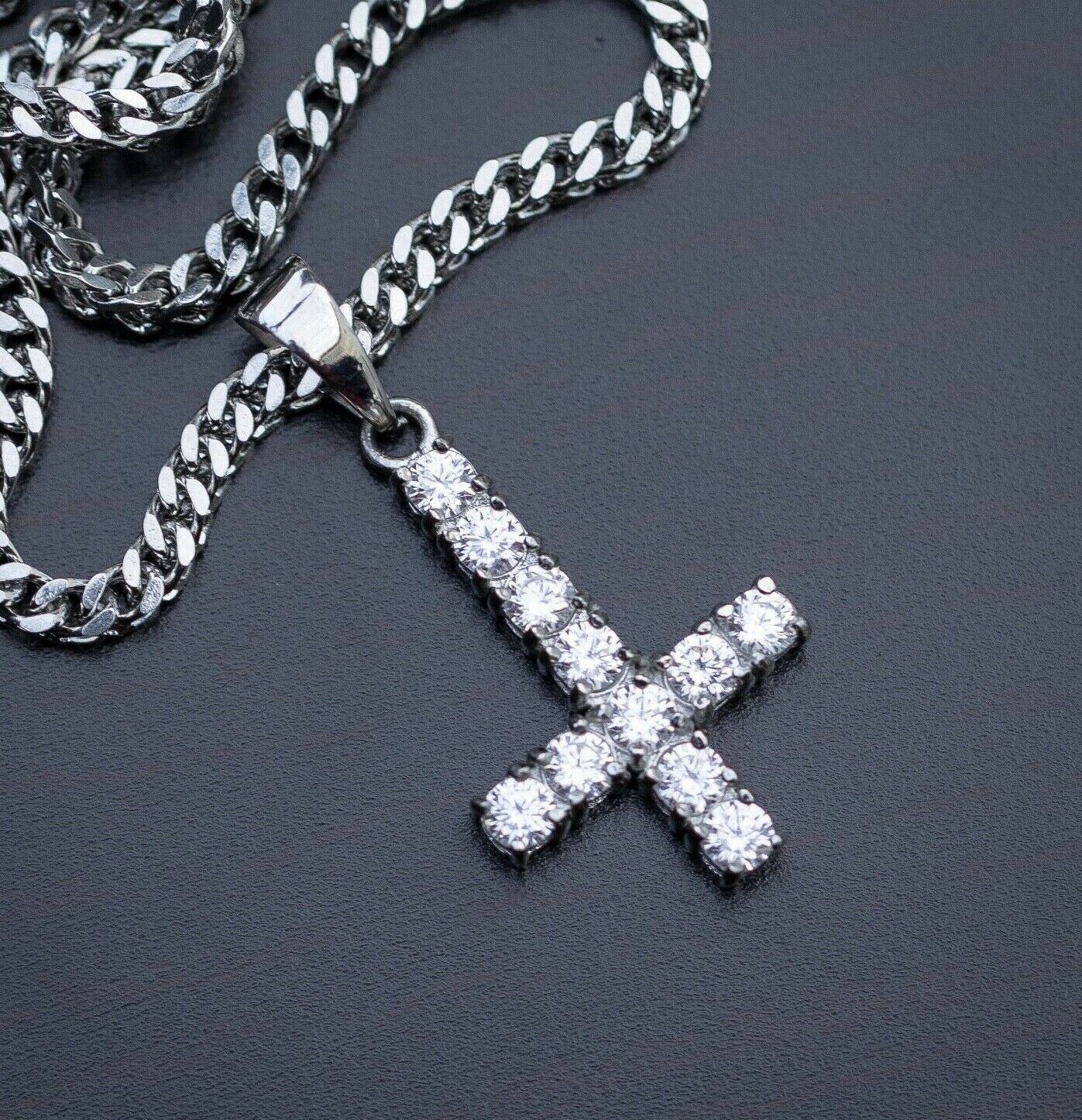 Silver Diamond Upside Down Cross With Chain Chains, Necklaces & Pendants