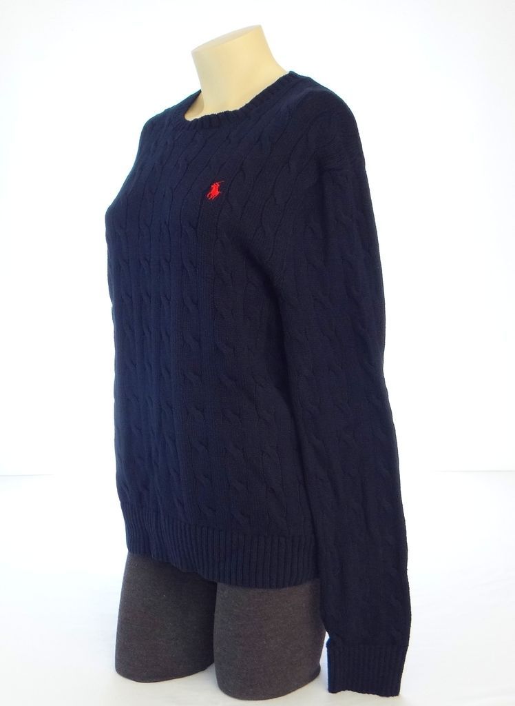 Polo Ralph Lauren Navy Blue Crewneck Cable Knit Sweater Women's Large L