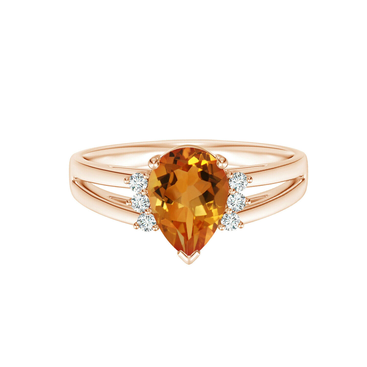 0.75 Cts Pear Shaped Citrine 9K Rose Gold Triple Solitaire Accents Ring