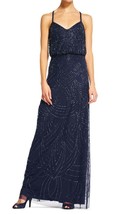 Adrianna Papell Sequin Beaded Embellished Blouson Navy Gown 4  $300 - $197.99