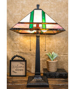 Frank Lloyd Wright Mission Style Geometry Pyramid Stained Glass Side Tab... - $206.99