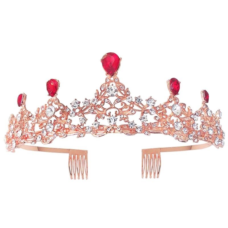 Pink Baroque Royal Queen Gold Wedding Crown Crystal Princess Tiara Headbands XX9