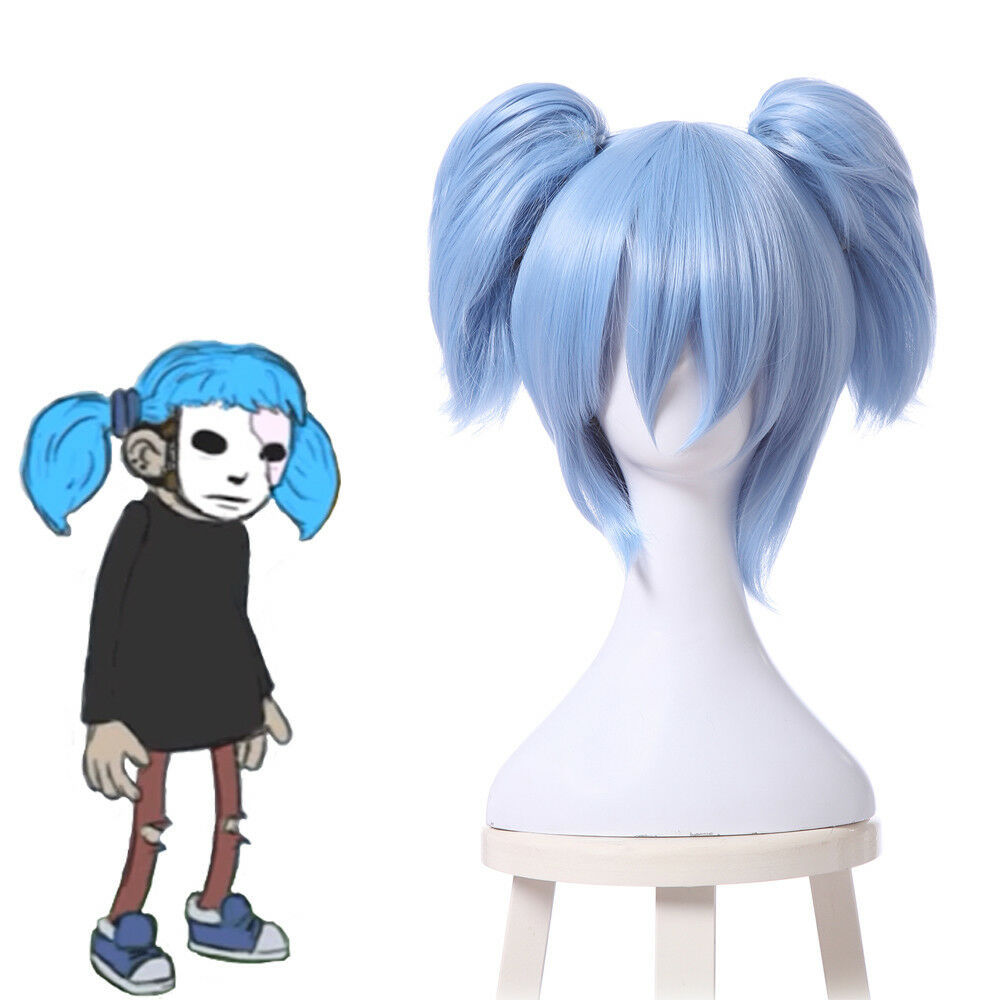 Sallyface Sally Face Sally Sal Cosplay Wig Blue Short Clip-on Ponytails ...