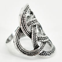 Bohemian Inspired Silver Tone Linked Celtic Knot Geometric Statement Ring image 4