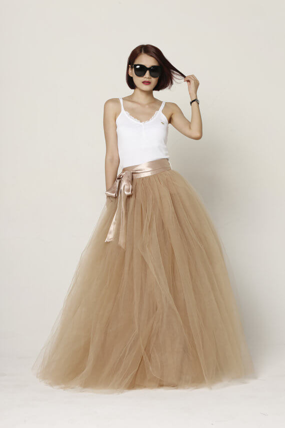 Adult Maxi Full Tulle Skirt Floor Length Tulle Skirt Evening Long Skirt, Apricot