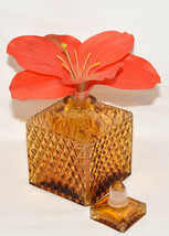 Amber Depression Glass Decanter Square Glass Lidded Decanter w Diamond Pattern - $14.95