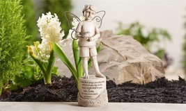 Memorial Boy Garden Statue 9" High Angel Wings and Sentiment Textural Detailing image 2
