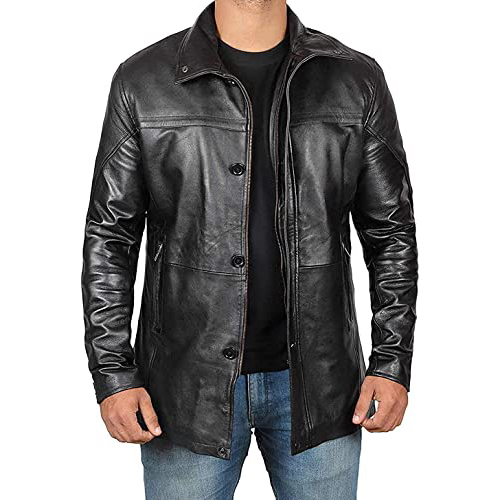 Car coat for men black best classic long leather coat like a blazer coat.