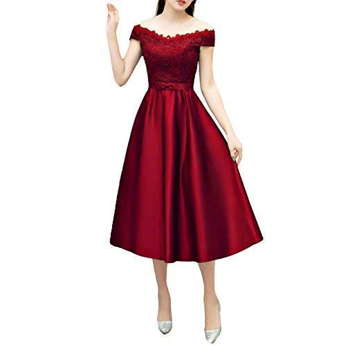 Satin and Lace Short Tea Length A Line Prom Dress Homecoming Wine Red US 14