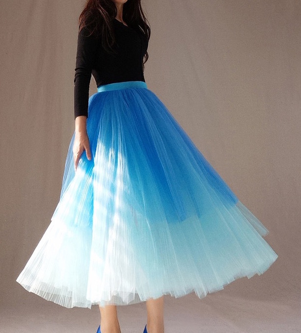 Quesera Womens Layered Tutu A Line Knee Length Elastic Waistband Puffy Tulle Skirt Royal Blue Free Size fit in 2-12 
