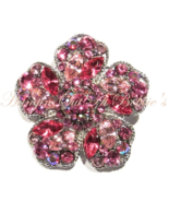 Flower Pin Brooch Pink Crystal Multicolor Silver Tone Metal Spring Summe... - $29.99