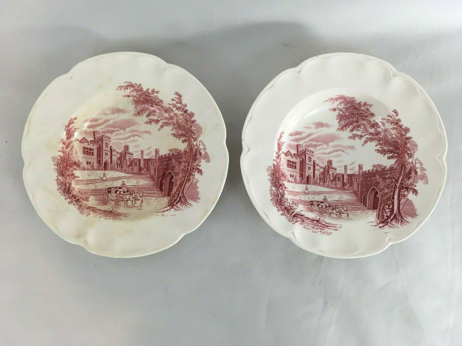 The Old Mill English Dinner Plates  Set of 4 Ironstone Plates  Made in England by Johnson Bros  All Hand Engraving Under Glaze