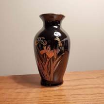 Vintage Japanese Vase, Black with Flowers & Dragonfly, Japan Decor Chokin Art image 2