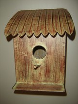 Hut Design Bird House 11" High Brown Patina Finish Metal Thatched Look Roof