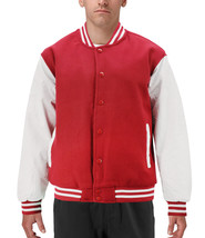 Men's Classic Two Tone Snap Button College Sports Letterman Varsity Jacket image 2