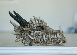 Dragon Skull 8&quot; Statue Figurine &#39;Bone&#39; Finish Gothic Fantasy Superb Detail - $13.10