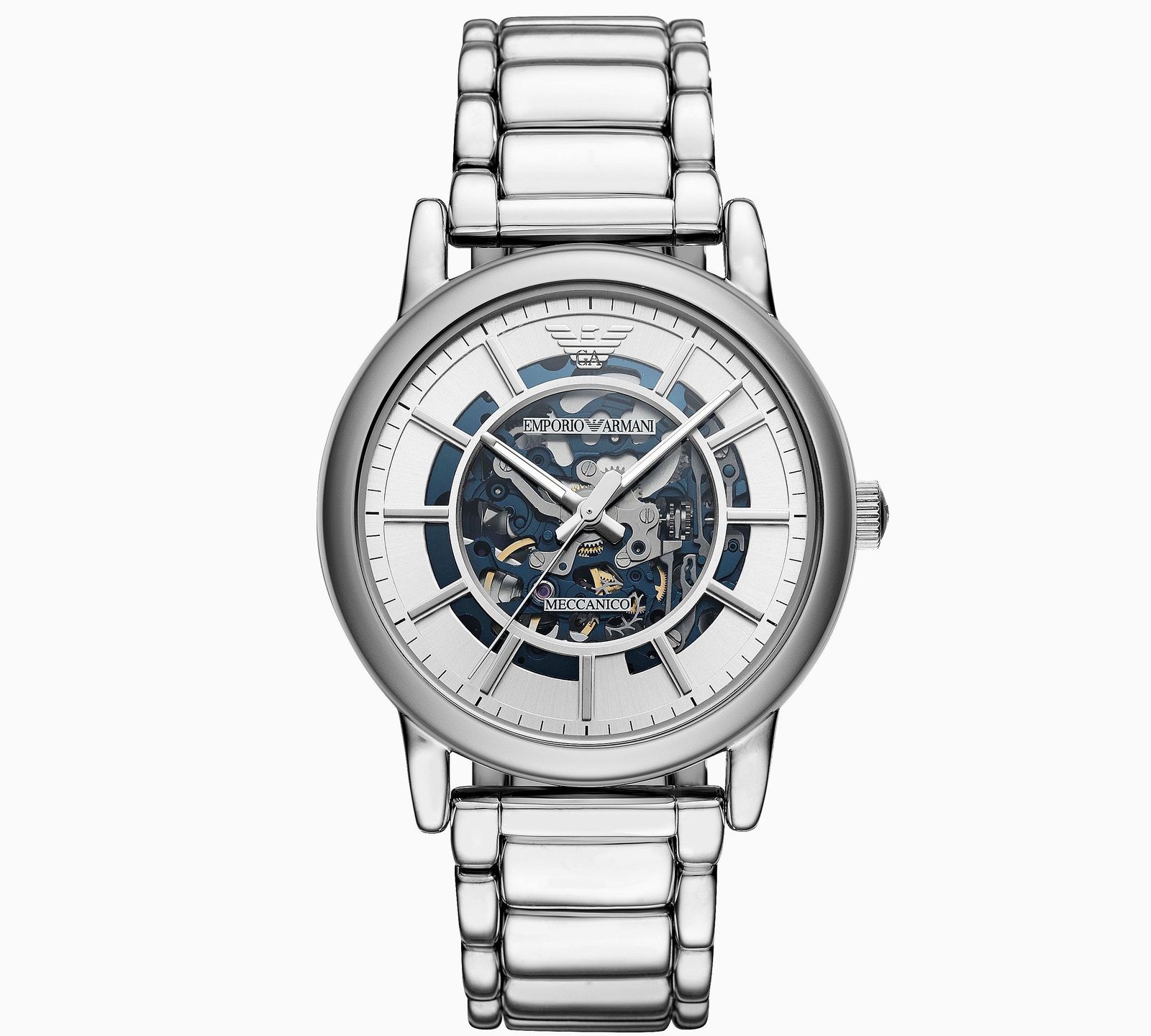 Emporio Armani Dress Automatic Stainless Steel Skeleton Dial Mens Watch AR60006