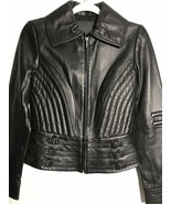 NEW GUESS Collection Women&#39;s Black Leather Motorcycle Biker Quilt Jacket... - $119.00