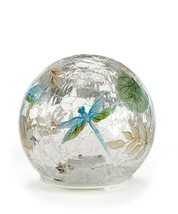 Dragonfly Crackle Glass Lighted Orb - Light Blue, Green Home Garden Table Decor image 1