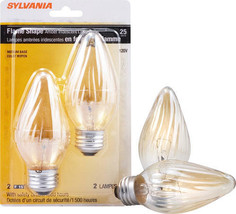 2 Sylvania LIGHT BULBS F15 Iridescent 25 W Flame Shape E26 25F IC BL 138... - $25.32